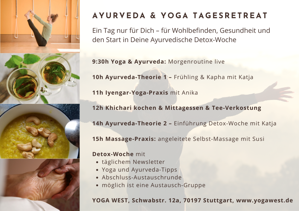 Detox-Tag mit Ayurveda, Iyengar Yoga, Mittagessen, Selbst-Massage