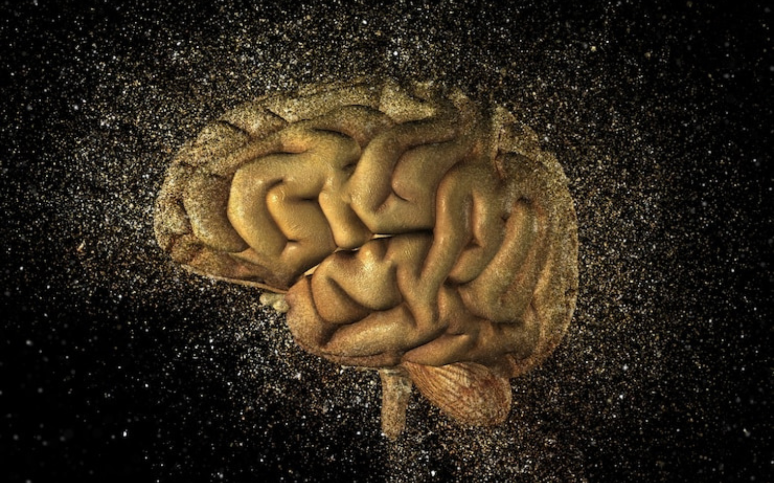 Goldenes Gehirn sprüht Energie als Symbol für Gehirnwellen-Messung
